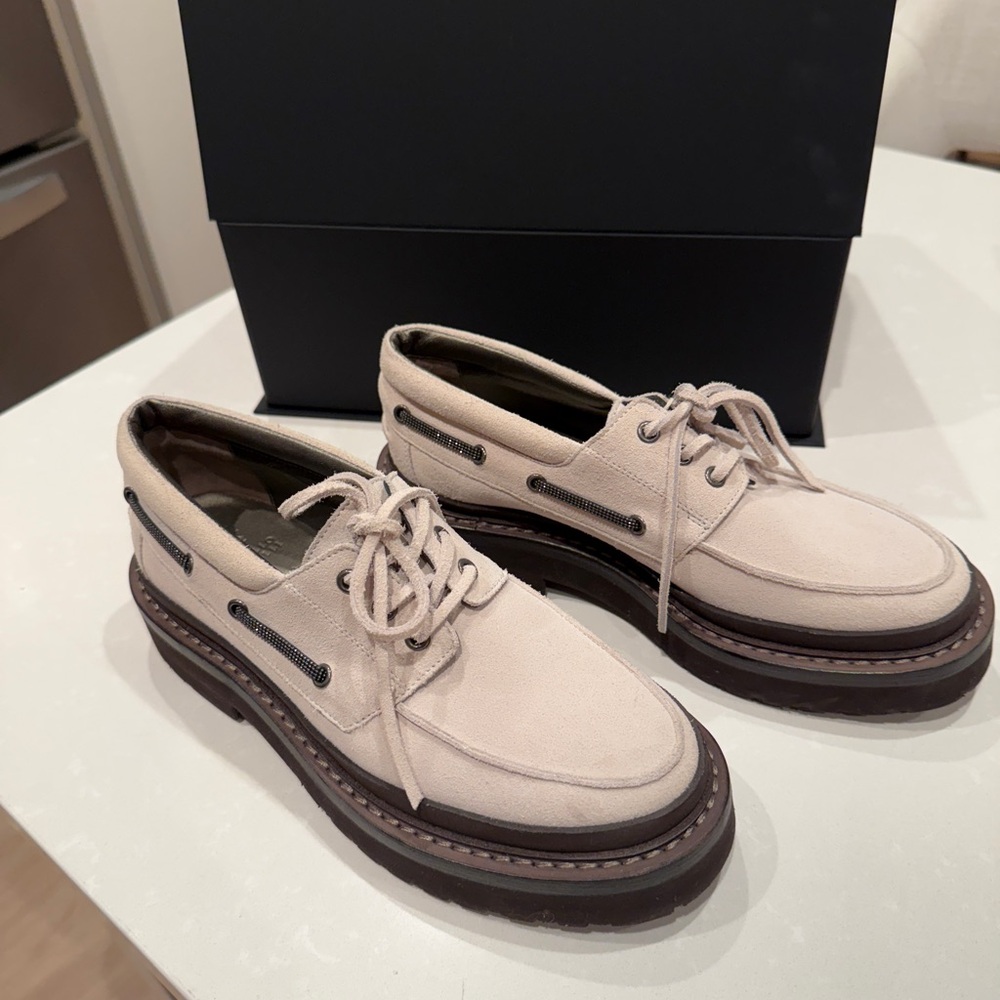 Womens Brunello cucinelli suede derby shoes with metallic details